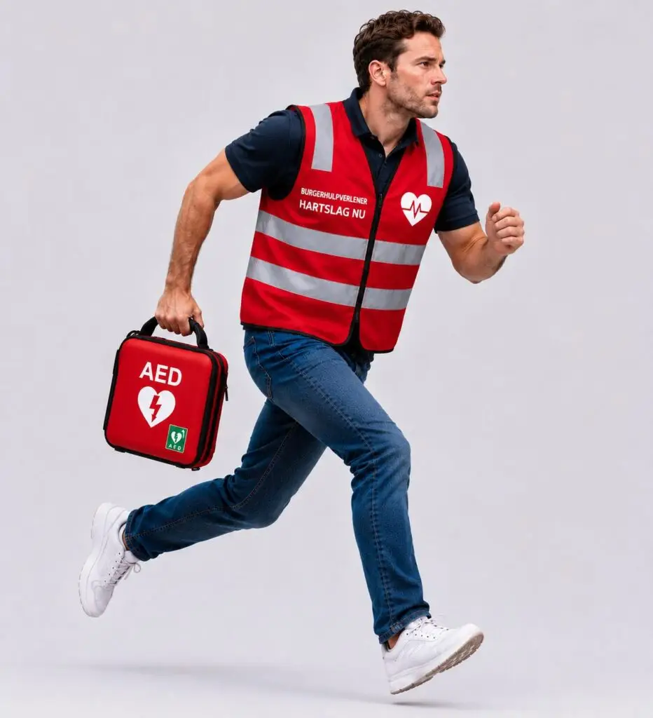 First responder HartslagNu rent met AED naar een reanimatie-oproep