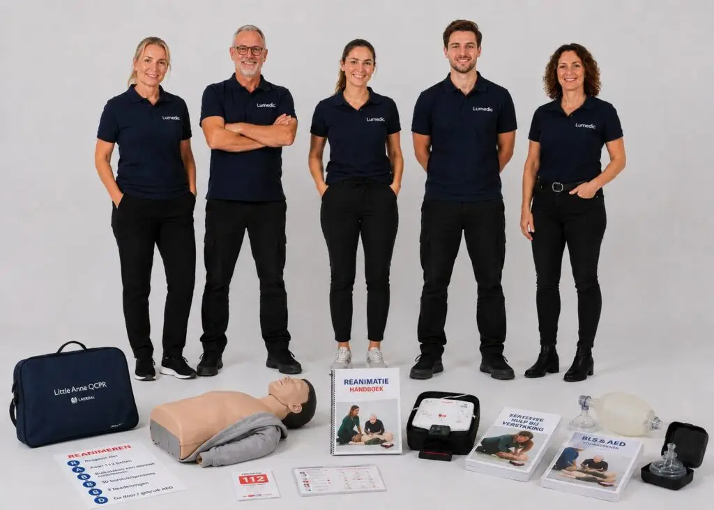 Team van Lumedic Opleidingen: ervaren NRR-instructeurs met professionele reanimatiematerialen